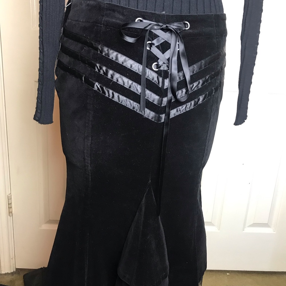 Black velvet with satin ribbon and ruffles